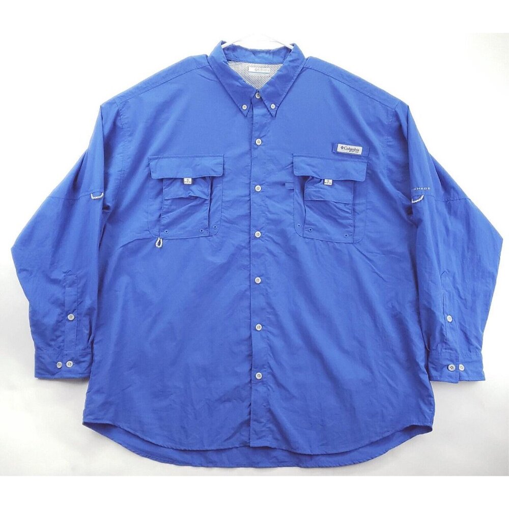 Columbia PFG Omni-Shade Shirt Mens 2XL Blue Vented Fishing Button-Down